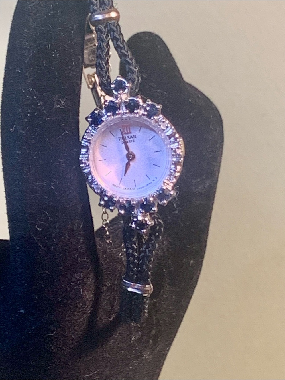 Pulsar Silver-Tone Ladies Watch with Black Braided Strap and Crystal Accents